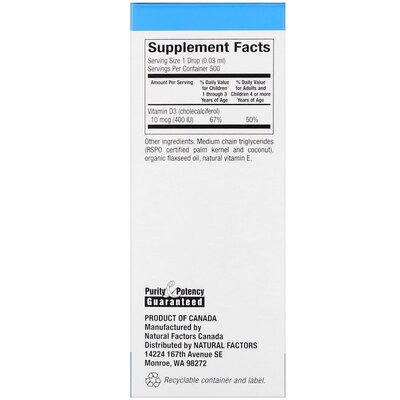 Витамин D3 для детей Natural Factors Vitamin D3 for Kids 400 МЕ, 15 мл