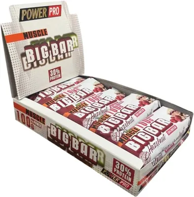 Батончик протеїновий Power Pro Muscle Big Bar 30% протеїну, зі смаком фундука, 10 штук по 100 г
