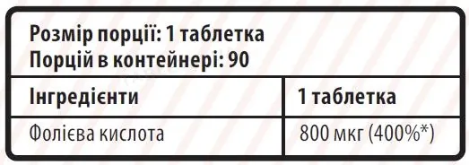 Фолієва кислота Sporter таблетки по 800 мкг №90
