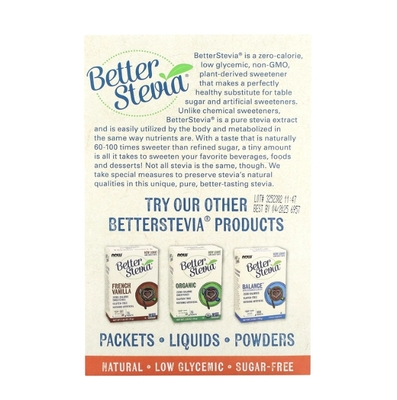 Стевия NOW Better Stevia порошок, 100 пакетиков