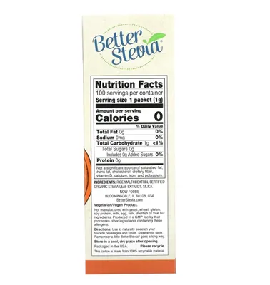 Стевія NOW Better Stevia порошок, 100 пакетиків