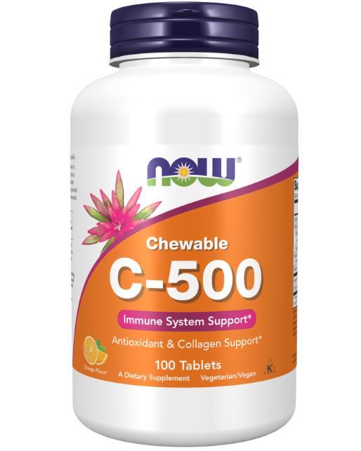 Витамины NOW C-500 с апельсиновым вкусом жевательные таблетки №100