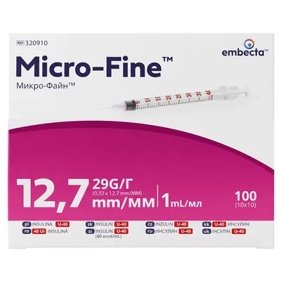 Шприц інсуліновий 1 мл U-40 Embecta Micro-Fine 29G (0,33 x 12.7 мм), 1 штука
