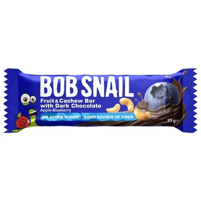 Батончик Bob Snail Bar яблуко, чорниця, кеш'ю, кріспи кіноа з чорним шоколадом, 35 г