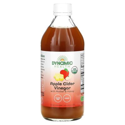 Яблочный уксус Dynamic Health Apple Cider Vinegar с медом и мякотью, 473 мл