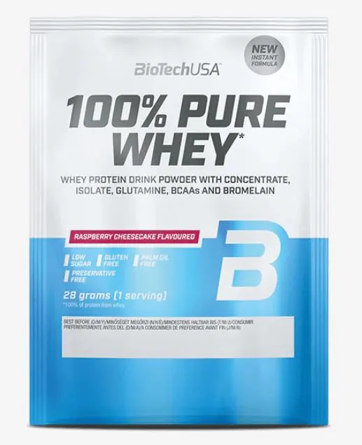 Протеїн сироватковий змішаний Biotech 100% Pure Whey малиновий чізкейк, 28 г