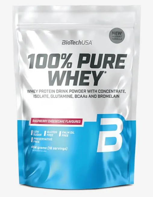 Протеїн сироватковий змішаний Biotech 100% Pure Whey малиновий чізкейк, 454 г