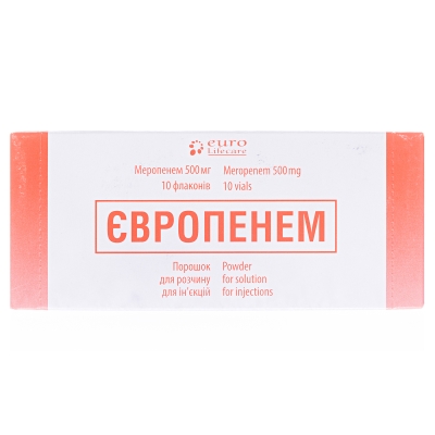 Европенем порошок для р-ра д/ин. по 500 мг №10 во флак.