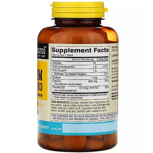 Вітамінно-мінеральний комплекс Mason Natural Chewables Calcium 600 Plus Vitamin D3 кава-мокко, 100 таблеток