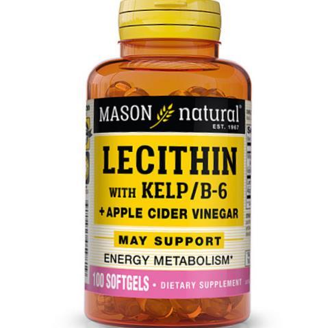 Лецитин с водорослями Mason Natural Lecithin With Kelp/Vitamin B6 Plus Cider Vinegar, 100 гелевых капсул