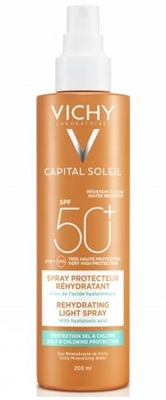 Спрей Vichy Capital Soleil, сонцезахисний водостійкий, з гіалуроновою кислотою, захист від солі і хлору, SPF 50+, 200 мл