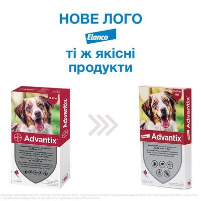 Адвантікс Elanco (Bayer) краплі від заражень екто паразитами для собак 10-25 кг, 4 піпетки