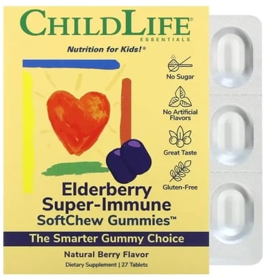 Бузина Супер-Иммун ChildLife Elderberry Super-Immune Натуральная ягода, 27 жевательных конфет