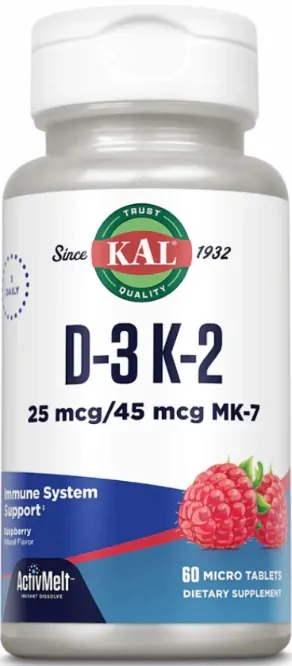 Вітамін Д3 та К2 KAL D3 & K2 25 мкг/45 мкг малина, 60 мікротаблеток