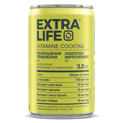 Напій Extra Life Vitamin Cocktail Поліпшення травлення смак яблуко та злаки, 150 мл