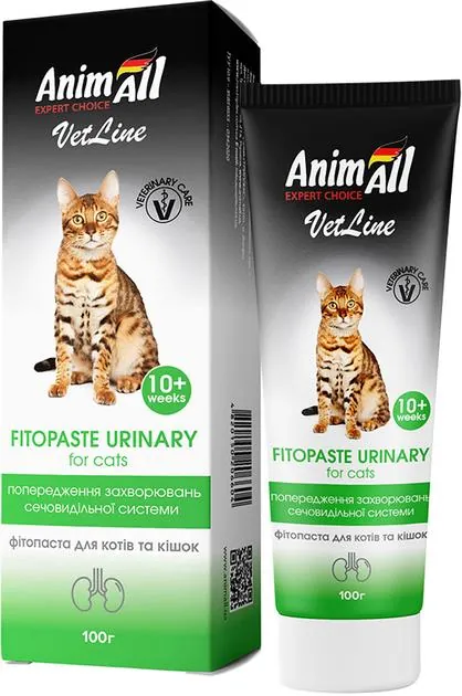 Фітопаста для котів AnimAll VetLine Fitopaste Urinary для запобігання захворювань сечовидільної системи, 100 г