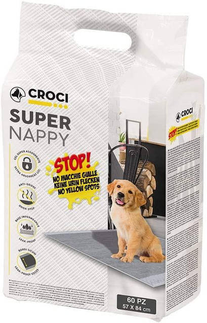 Пеленки для собак Croci Super nappy с активированным углем 57 см х 84 см, 60 штук