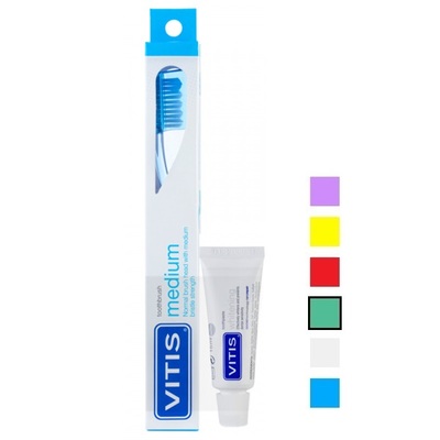Набор Dentaid Vitis зубная щетка Medium средней жесткости (зеленая) + Vitis Whitening зубная паста 15 мл