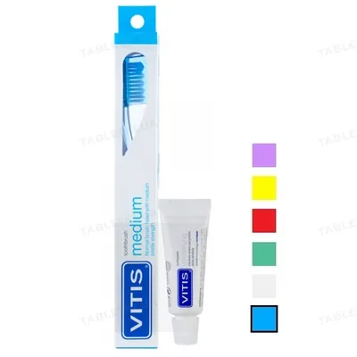 Набір Dentaid Vitis зубна щітка Medium середньої жорсткості (синя) + Vitis Whitening зубна паста 15 мл