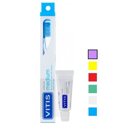 Набор Dentaid Vitis зубная щетка Medium средней жесткости (фиолетовая) + Vitis Whitening зубная паста 15 мл
