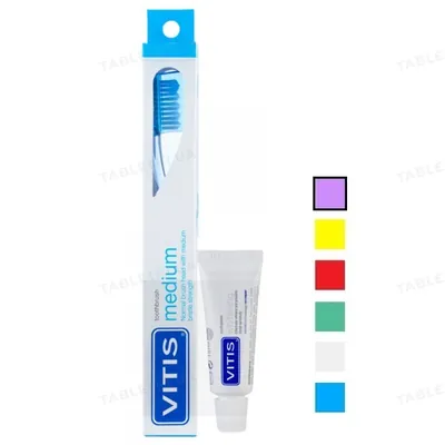 Набір Dentaid Vitis зубна щітка Medium середньої жорсткості (фіолетова) + Vitis Whitening зубна паста 15 мл