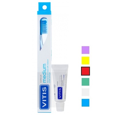 Набор Dentaid Vitis зубная щетка Medium средней жесткости (красная) + Vitis Whitening зубная паста 15 мл