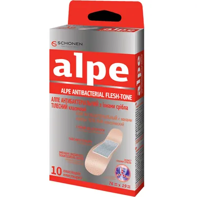 Пластир медичний  Alpe Antibacterial Flesh-Tone тілесний з іонами срібла 1,9 см х 7,6 см №10
