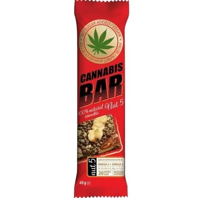 Батончик-мюслі Cannabis Bar Nut 5 з горіхами + насіння канабісу, 40 г
