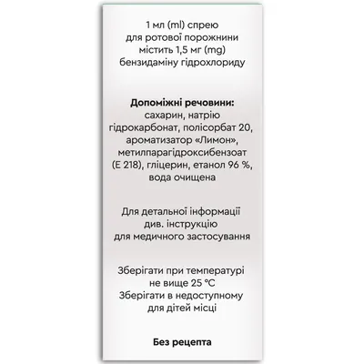 Фарідамін спрей д/рот. порож. зі смак. лимон. 1.5 мг/мл по 30 мл у конт.