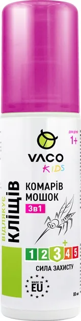 Спрей Vaco Kids 3 в 1 від комарів, кліщів та мошок для дітей від 1 року, 80 мл