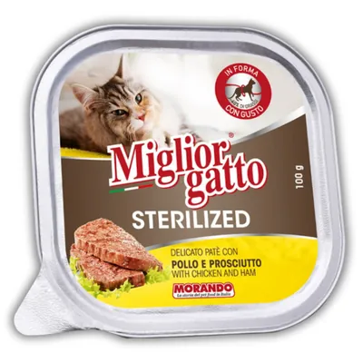 Корм вологий Morando Migliorgatto Sterilized для стерилізованих котів беззерновий з куркою та прошутто, 100 г