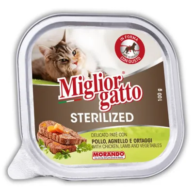 Корм вологий Morando Migliorgatto Sterilized для стерилізованих котів беззерновий з куркою ягням та овочами, 100 г