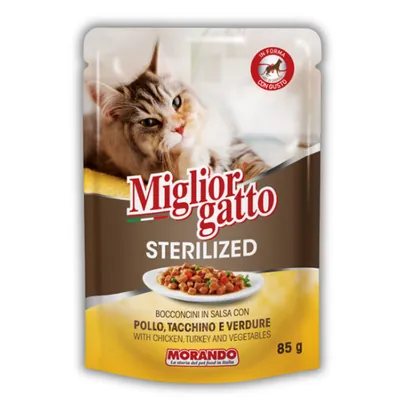 Корм вологий Morando Migliorgatto Sterilized для стерилізованих котів беззерновий курка та індичка шматочки в соусі, 85 г