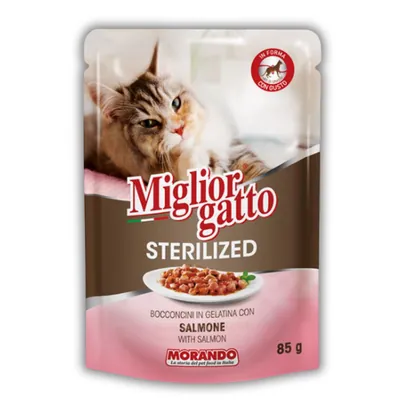 Корм вологий Morando Migliorgatto Sterilized для стерилізованих котів беззерновий лосось шматочки в желе, 85 г