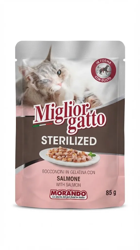 Корм вологий Morando Migliorgatto Sterilized для стерилізованих котів беззерновий лосось шматочки в желе, 85 г