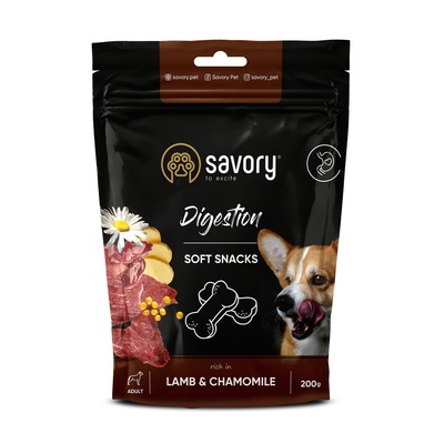 Лакомство мягкое для собак Savory для улучшения пищеварения, ягненок и ромашка, 200 г