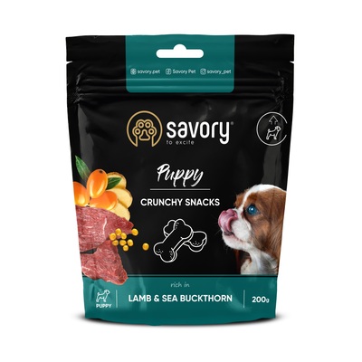 Лакомство хрустящее для щенков Savory для здорового роста ягненок и облепиха, 200 г