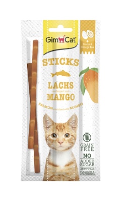 Лакомство для кошек GimCat Sticks Дуо палочки с лососем и манго, 3 штуки
