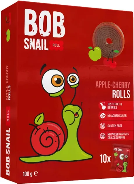 Цукерки Bob Snail Roll натуральні яблучно-вишневі, 100 г