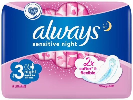 Прокладки гігієнічні Always Ultra Sensitive Night, 6 крапель, 3 розмір, 9 шт