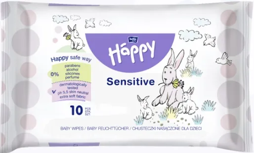 Серветки вологі Bella Baby Happy Sensetive дитячі, 10 шт