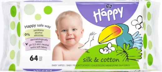 Серветки вологі Bella Baby Happy Silk & Cotton дитячі, 64 шт
