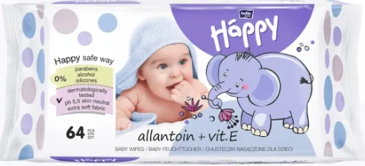 Серветки вологі Bella Baby Happy Alantoin + Vit.E дитячі, 64 шт