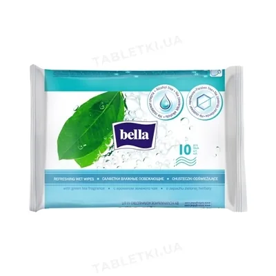 Серветки вологі Bella освіжаючі з ароматом зеленого чаю, 10 шт