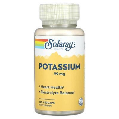 Калий Solaray Potassium 99 мг, 100 растительных капсул