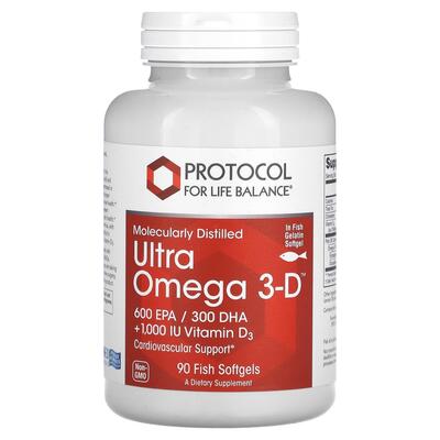 Омега-3 Ультра с витамином D3 Protocol for Life Balance Ultra Omega 3-D 600 ЭПК/300 ДГК с лимонным маслом, 90 рыбных гелевых капсул