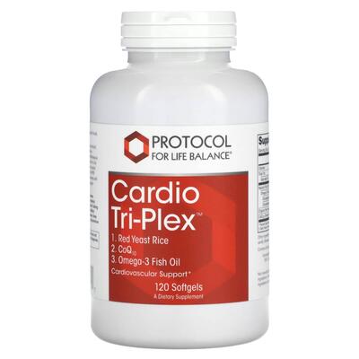 Красный дрожжевой рис с Омега-3 и коэнзимом Q10 Protocol for Life Balance Cardio Tri-Plex, 120 гелевых капсул