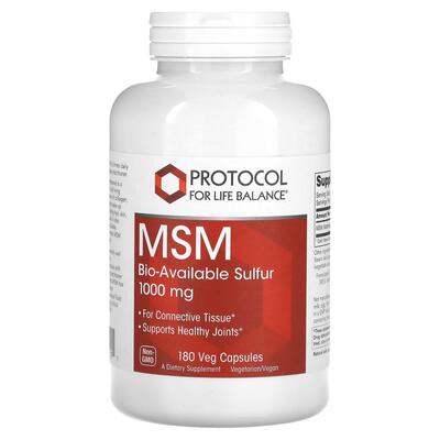 Метилсульфонилметан (МСМ) Protocol for Life Balance MSM 1000 мг, 180 веганских капсул