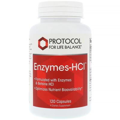 Ферменты бетаин гидрохлорида Protocol for Life Balance Enzymes-HCI, 120 капсул