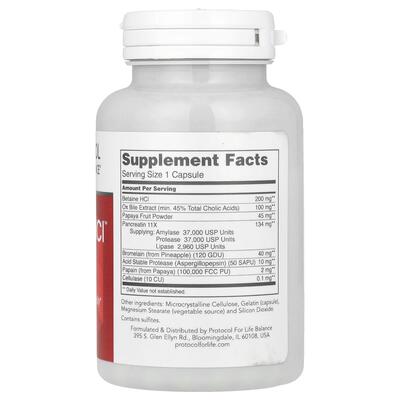 Ферменты бетаин гидрохлорида Protocol for Life Balance Enzymes-HCI, 120 капсул